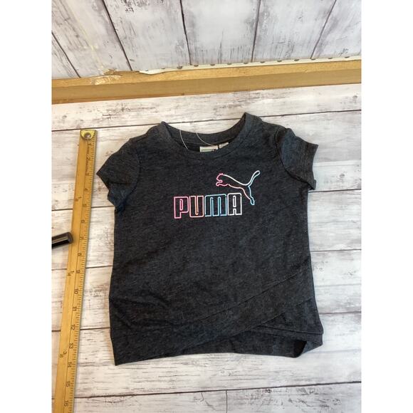 PUMA Baby Girls Active T-Shirt Size 24M Dark Gray Spellout Logo Short Sleeve - Picture 1 of 3